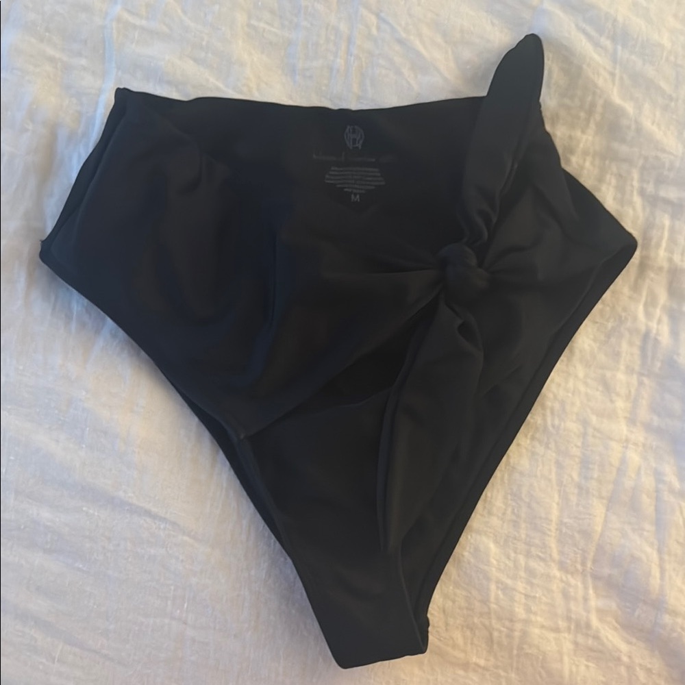 Black High-Waisted Bikini Bottoms with tieknot